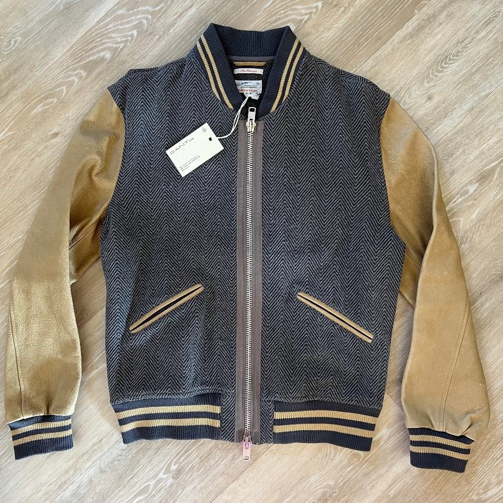 New Mens Gant Rugger Homerun Varsity Jacket in Celestial Blue & Sand